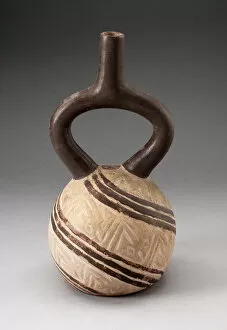 Andean Gallery: Stirrup Vessel Incised with Textile-Like Pattern in Diagonal Painted Bands, 100 B.C. / A.D