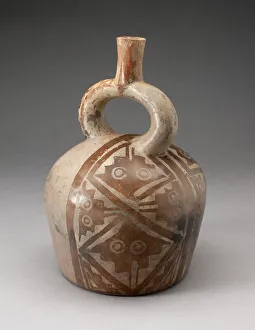 Stirrup Spout Prints: Stirrup Vessel with one Side Painted with Textile-Like Stepped Motif