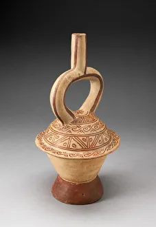 Stirup Spout Vessel in Form of a Covered Bowl with Geometric Patterning, 100 B. C. / A. D