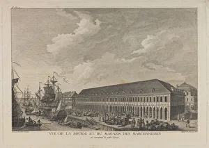 Palace Embankment Prints: Stock exchange in Saint Petersburg, c. 1785. Artist: Auvray, Pierre Laurent (1736-?)