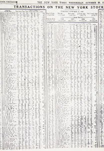 Stock-market listings as recorded in the New York Times, Wednesday, 30 October, 1929 Stock-market listings as recorded in the New York Times, Wednesday, 30 October, 1929