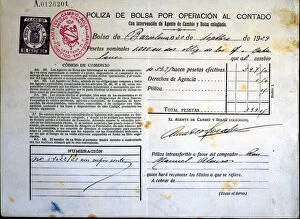 Stock policy by cash transaction issued in Barcelona in 1929, the document proves