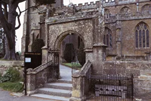 Church Of All Saints Prints: Stocks Outsde Martock (All Saints) Church, Somerset, 20th century. Artist: CM Dixon