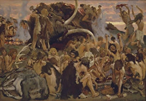 Prehistory Collection: The Stone Age. A Feast, 1883. Artist: Vasnetsov, Viktor Mikhaylovich (1848-1926)