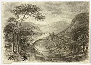 Stone Bridge in Mountains, c. 1855. Creator: Elizabeth Murray