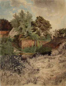 Grasses Prints: Stone bridge in Pöhlen, 1854. Creator: Werner Holmberg