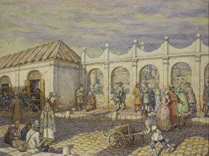 Moskva River Gallery: The Stone Bridge at the Time of Peter I, 1901. Artist: Vasnetsov