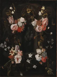 A Stone Cartouche with Virgin Mary and the Infant Christ in a Niche encircled by a... 1645-1700. Creator: Unknown