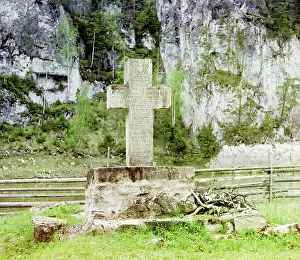 Demidov Prints: Stone cross on the bank opposite Pisanyi Rock in memory of Demidov