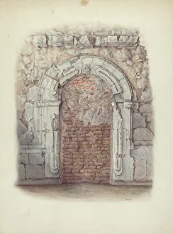 Blakeley Hal Prints: Stone Doorway, Carved, 1940. Creator: Hal Blakeley