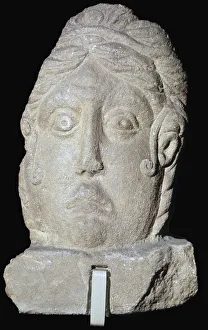 Stone female head, Roman Britain, 1st-4th centuries, from Towcester, Northamptonshire Stone female head, Roman Britain, 1st-4th centuries, from Towcester, Northamptonshire