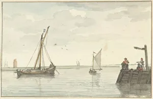 Lightvessel Prints: The stone fire beacon and the harbor head of Durgerdam, 1756. Creator: Aert Schouman