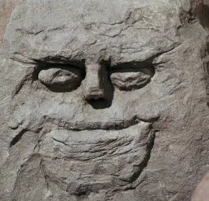 Stone head from a pagan Celtic shrine