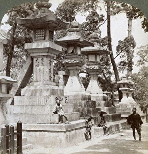 Images Dated 17th July 2008: Stone lanterns at Sumiyoshi, Osaka, Japan, 1904. Artist: Underwood & Underwood