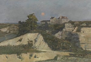 Sloped Prints: The Stone Quarry of Nanterre by Moonlight, c1870-1915. Creator: Rene Billotte