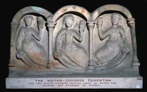 Stone relief showing the water-goddess Coventina, 2nd century Stone relief showing the water-goddess Coventina, 2nd century