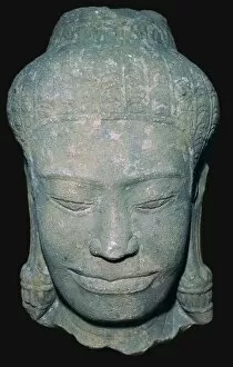 Angkor Gallery: Stone sculptured head in Angkok style, 10th century