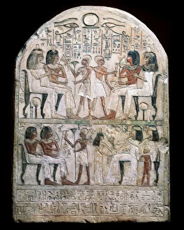 Stone stele with a relief, Ancient Egyptian, 156 BC