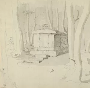 Dane Gallery: A Stone Tomb in a Forest;verso: Study of a Flower, 1830. Creator: Christen Købke