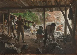 Stonemason Prints: Stone Workers, 1888. Creator: Axel Jungstedt
