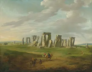 Celtic Polytheism Prints: Stonehenge with a carriage and travellers on horseback