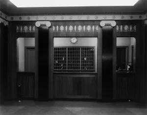 Stoneleigh Courts Apartments, Connecticut Ave. N.W. Washington, DC - main desk in lobby... 1920s. Creator: Frances Benjamin Johnston