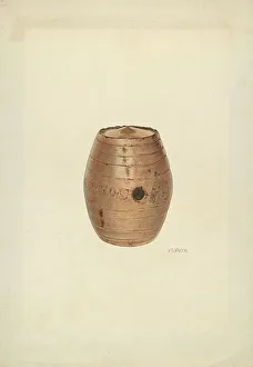 Shaped Prints: Stoneware Flask, c. 1940. Creator: V. L. Vance