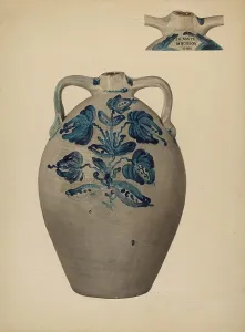 Slip Decoration Prints: Stoneware Jar, 1937. Creator: Richard Barnett