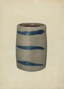 Slip Decoration Prints: Stoneware Jar, c. 1937. Creator: Richard Barnett