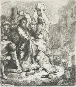 St Stephen Prints: The stoning of St Stephen, 1635, Netherlands. Creator: Rembrandt Harmensz van Rijn