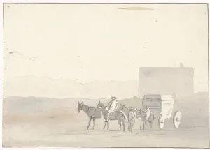 Stop Prints: Stop on the road before arrival in Terracina, 1778. Creator: Louis Ducros