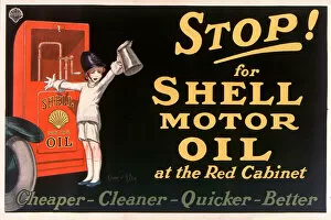 Marketing Collection: Stop! for Shell motor oil at the Red Cabinet, 1926. Creator: D Ylen, Jean (1886-1938)