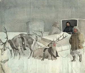 Reindeer Prints: Stopover. From travel notes, 2nd half of 19th century. Creator: Mikhail Znamensky