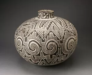 Spiral Collection: Storage Jar (Olla) with Black, White, and Hathed Linked Scrolls, Triangles, and Stepped