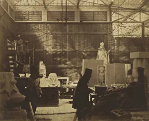 Delamotte Gallery: [Storeroom with Artisans and Plaster Casts, Crystal Palace], 1852