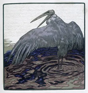 Wading Bird Prints: Stork in the water; scene from 'The Jungle Book', 1919. Creator: Paul Jouve