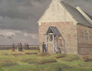 Grey Sky Prints: A Storm Brewing behind a Village Church, Jutland, 1893-1896. Creator: Hans Smidth