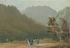 Umbrella Prints: The Storm: Mountain Walkers Surprised by Storm, 19th century. Creator: Unknown