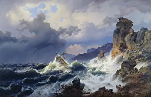 Stormy Prints: Storm at Sea off the Norwegian Coast, 1837. Creator: Andreas Achenbach