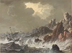 Storm-Tossed Ships Wrecked on a Rocky Coast. Creator: Johann Christoph Dietzsch
