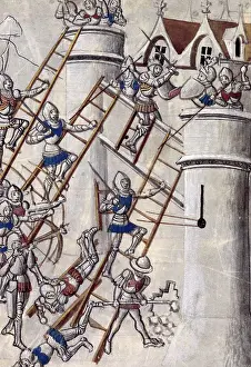 Casque Prints: Storming a castle by escalade, c1470. Creator: Unknown