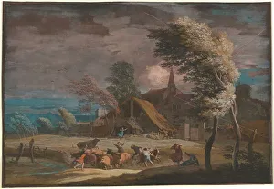 Rounding Up Prints: A Stormy Landscape, c. 1725. Creator: Marco Ricci