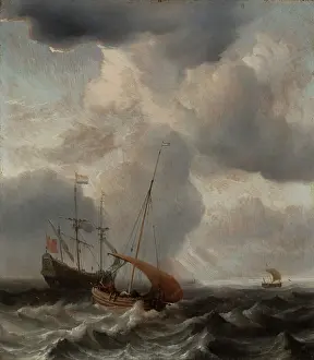Marine Prints: Stormy Sea with Ships, 1659. Creator: Willem van de Velde the Younger