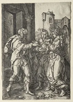 The Story of Lot: Lot Welcomes the Angels, 1555. Creator: Heinrich Aldegrever (German