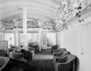Parlor Prints: Str. City of Detroit III, palm court, forward, (1912?). Creator: Unknown