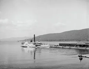 Sidewheeler Prints: Str. Horicon leaving dock, Lake George, N.Y. c1904. Creator: Unknown