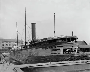 Graving Dock Prints: Str. John Craig in dry dock, Detroit, between 1900 and 1905. Creator: B. F. Mills