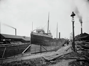 Graving Dock Prints: Str. John Craig in dry dock, Detroit, between 1900 and 1905. Creator: Unknown