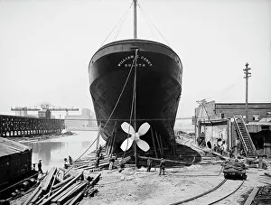 Graving Dock Prints: Str. William E. Corey, stern view on the ways, South Chicago, Ill. 1905. Creator: Unknown
