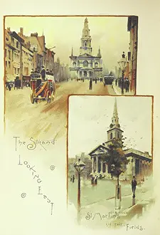 Churches Prints: The Strand Looking East, and St Martin's in the Fields